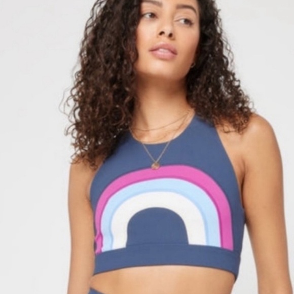 Revolve L*Space XL Chasing Rainbows Crop Top Sports Bra Gray‎ Boho Hippie Yoga